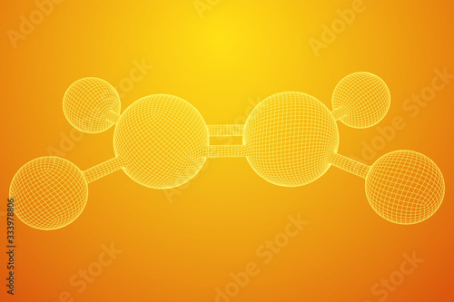 Ethylene ethene molecule. Used in production of polyethylene. Plant hormone. Wireframe low poly mesh vector illustration.