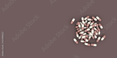 Colorful Medical capsules (Drug pills)  - Top view. High resolution 3D 