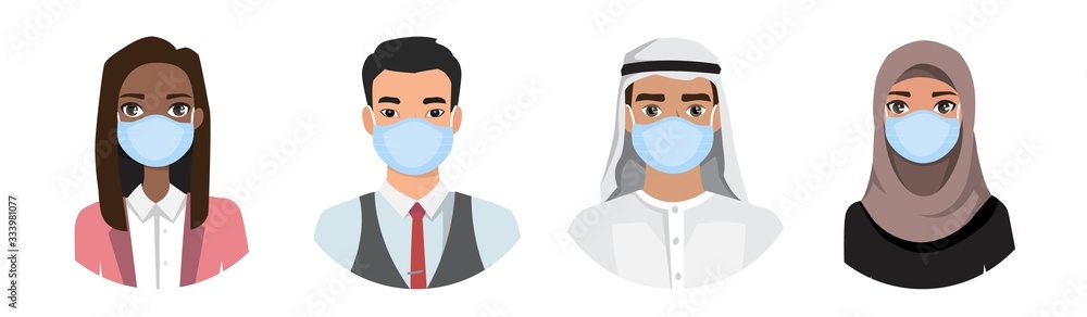Group of people wearing medical masks to prevent disease, flu, air pollution, contaminated air, world pollution. Group of people wearing medical masks to prevent disease, flu, air pollution, contaminated air, world pollution.