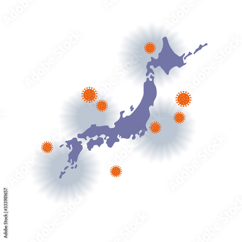 ウイルスが蔓延する日本　イラスト　コロナ