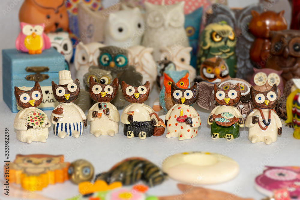 Owl Collection , different pieces with different shapes, materials and colors. Owl Collection , different pieces with different shapes, materials and colors.
