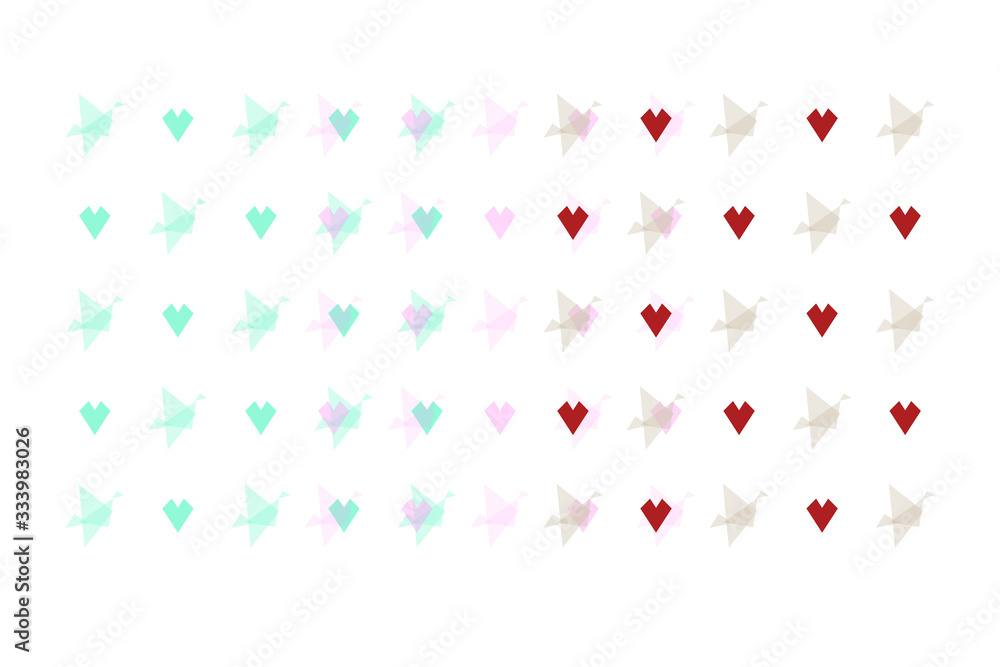 Birds and hearts colored background with neon effect. Vector graphics. Birds and hearts colored background with neon effect. Vector graphics.
