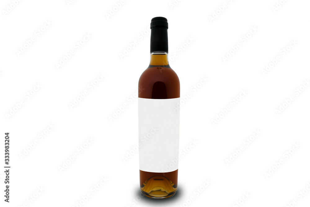 mockup of a bottle of wine santo with white label and white background. mockup of a bottle of wine santo with white label and white background.