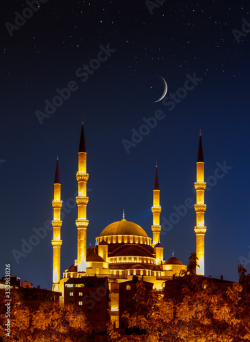 The biggest one is Kocatepe Mosque at night under crescent and stars, Ankara, Turkey photo