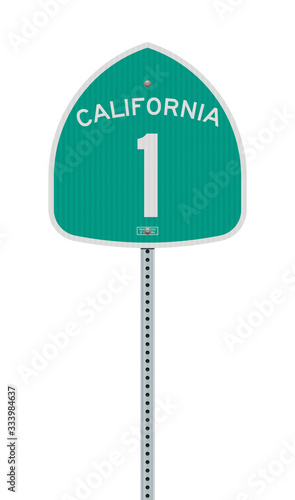 Vector illustration of the California State Highway green road sign on metallic post