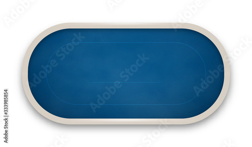 Poker table made of blue cloth isolated on white background.