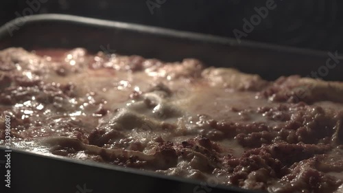 Lasagne time lapse in oven, italian food
