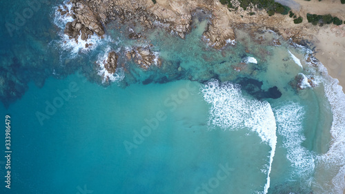 Obraz na plátně aerial blue sardinian beach