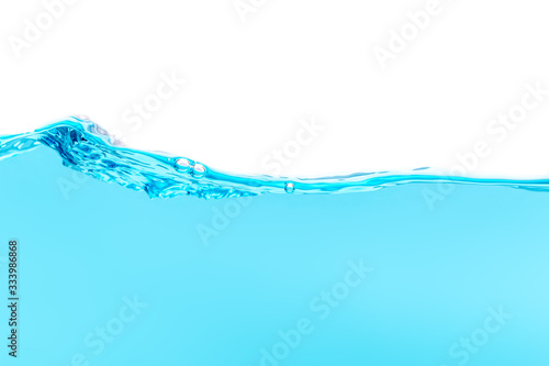 the Close up blue Water splash with bubbles on white background