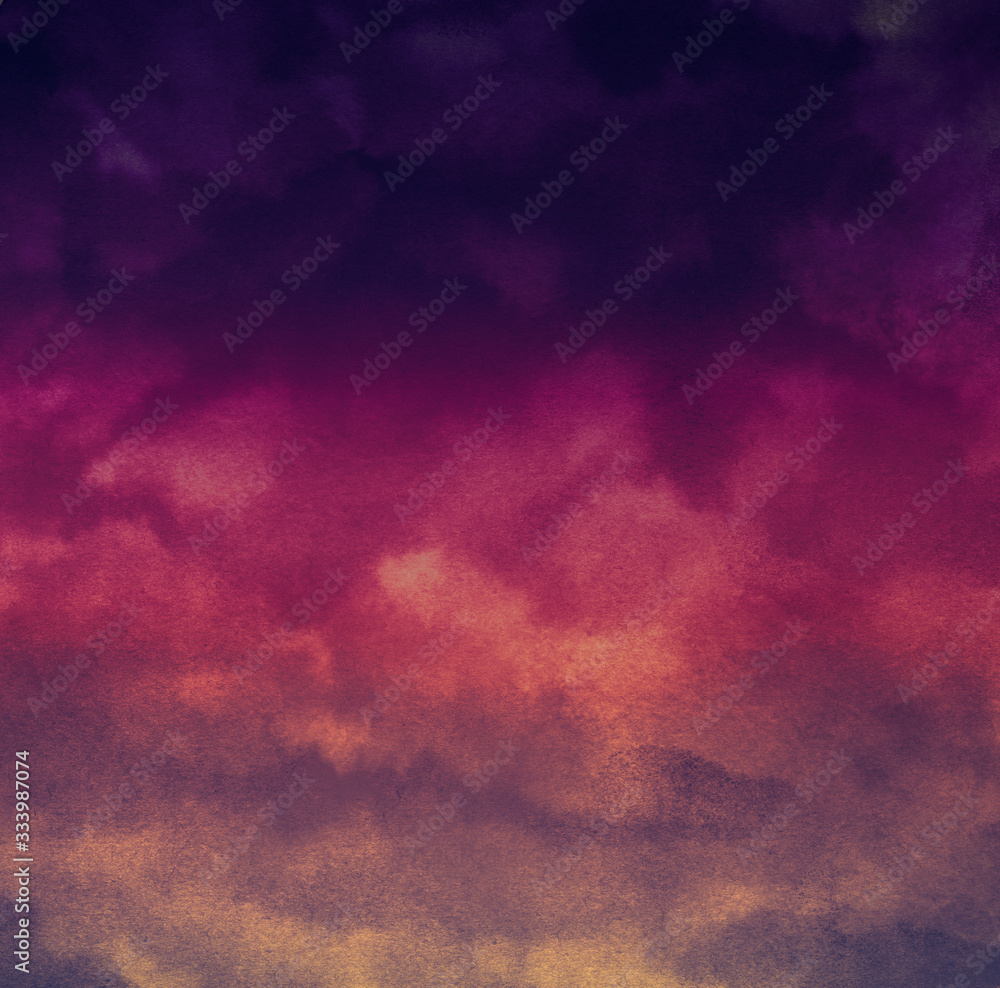 Dark watercolor violet and pink gradient background. Gloomy and grim hand drawn texture.