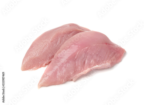 Fotografi Fresh Uncooked Raw Turkey Fillet Breast Meat Isolated