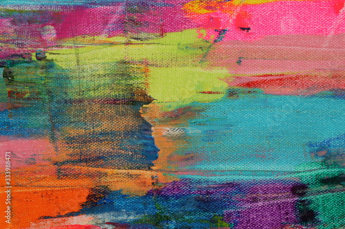 Bright tropical colors blend together in this abstract acrylic painting for backgrounds.