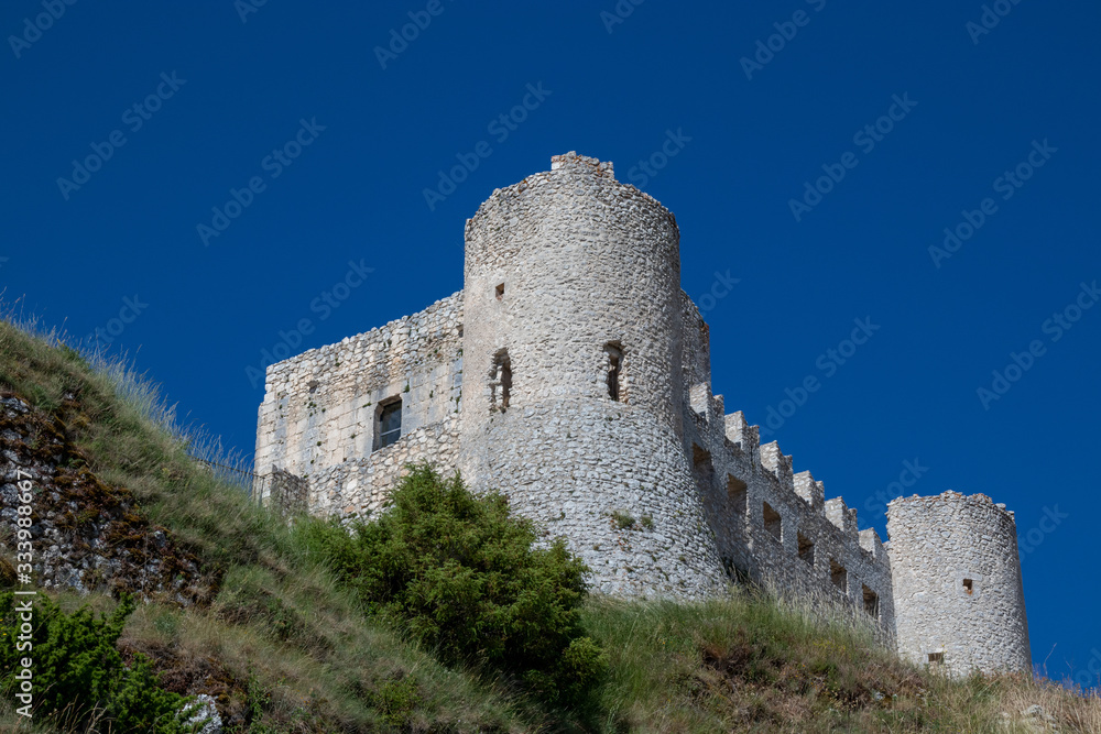 The famous medieval fortress of Rocca Calascio in a sunny day. Abruzzo, Italy.