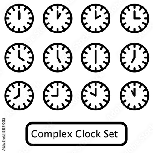 Set of clocks showing all hours. Icond design eps 10 vector sets for time, time change, and time zones