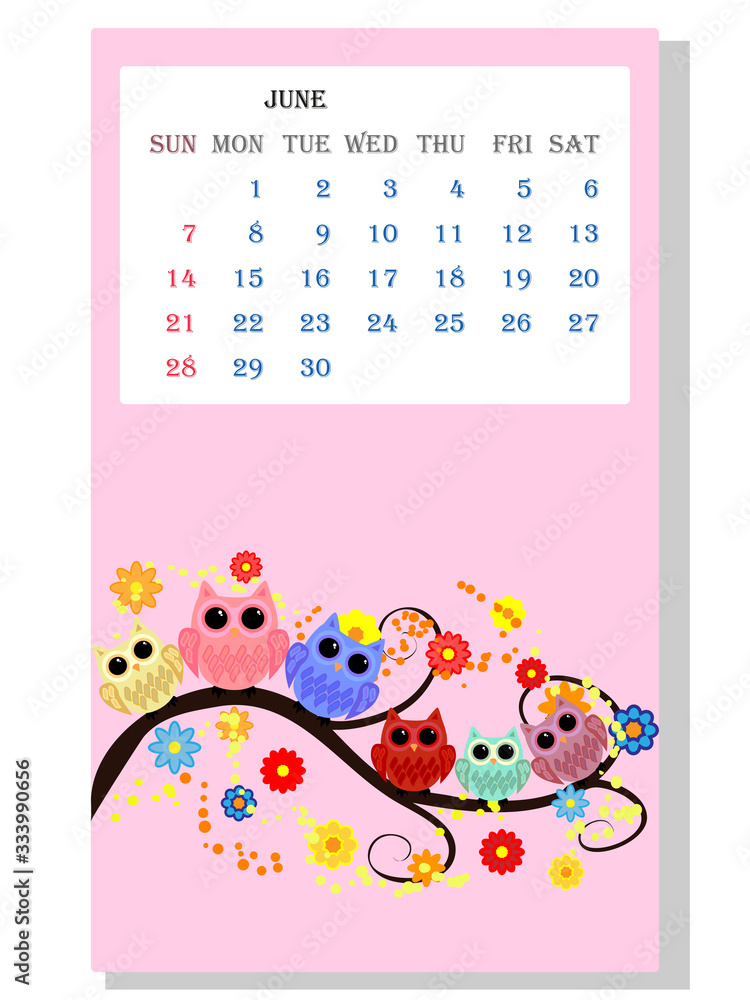 Calendar 2021. Cute owls and birds for every month.
