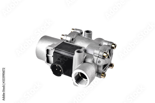 ABS modulator of the brake system with a magnetic valve for a truck, auto part, car brake system part white background photo