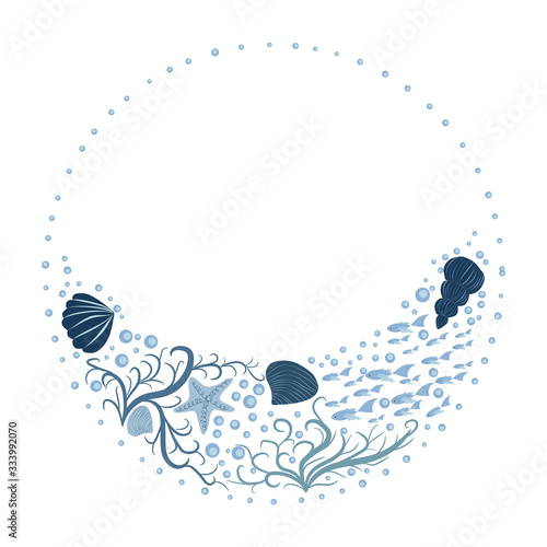 Frame on the marine theme with hand-drawn sea creatures border.