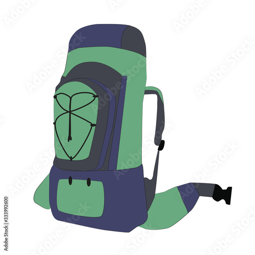 Travel tourism backpacks with mattress. Black, green colors.