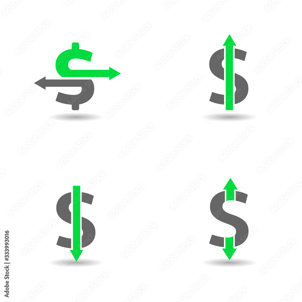 Obraz premium American dollar icon vector. Currency symbol icon Dollar sign set with green arrows