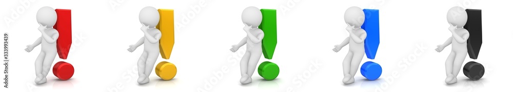 exclamation mark point red yellow gold green blue black sign symbol icon thinking asking men 3d rendering exclamation mark point red yellow gold green blue black sign symbol icon thinking asking men 3d rendering