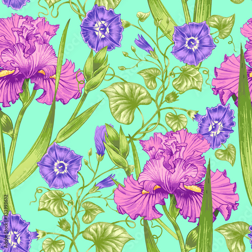Seamless vector pattern with flowers.