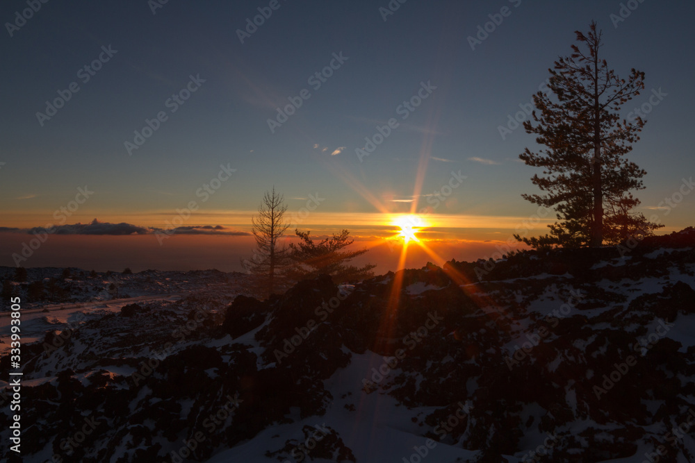 Sunrise on Etna mountain covered snow - Monti Sartorius