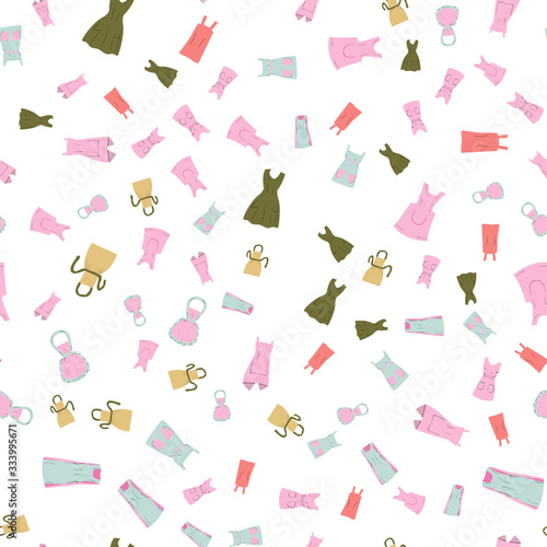 Vintage aprons seamless pattern on white background.