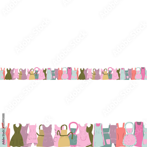 Retro aprons seamless border isolated on white background