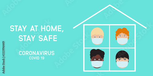 Vector illustration of people staying at home in self quarantine. Stay home during the coronavirus epidemic. Protection from virus, Coronavirus 2019 nCoV.