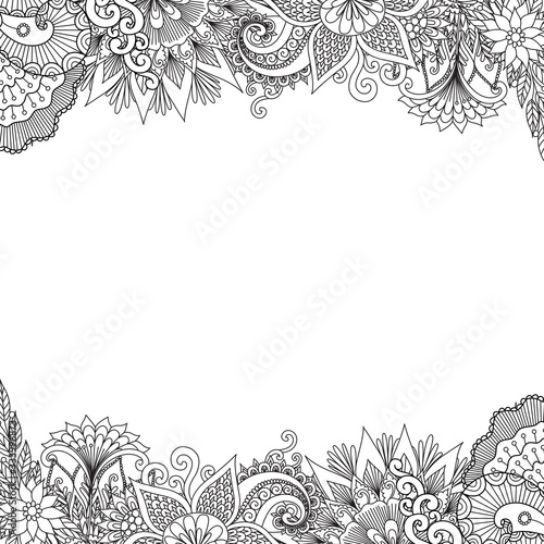 Beautiful abstract flowers frame set for print on product or adult coloring book, coloring page. Vector illustration