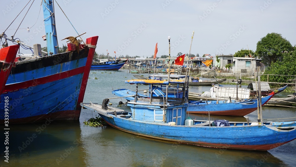 fisher boats in the harbour of hue