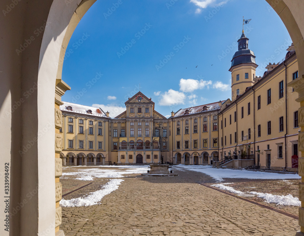 The view of the courtyard of the Nesvizh castle, Belarus