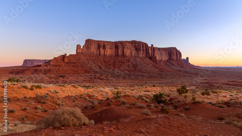 View of Monument Valley in the taime of beautiful sunrise on the border between Arizona and Utah, USA