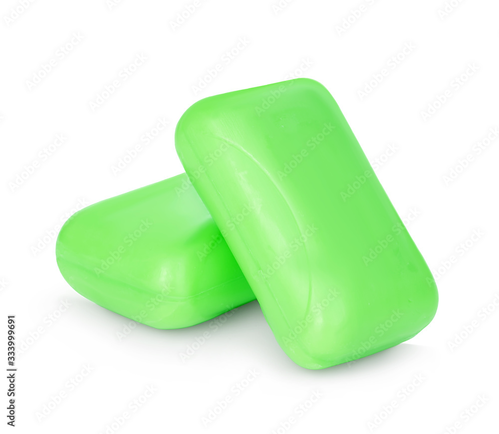Pieces of green soap isolated on white background. Pieces of green soap isolated on white background.