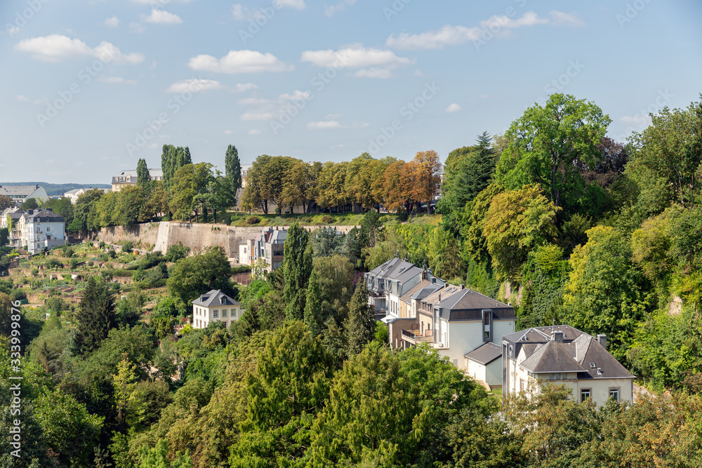 Houses in park landscape naer Kirchberg in Luxembourg city