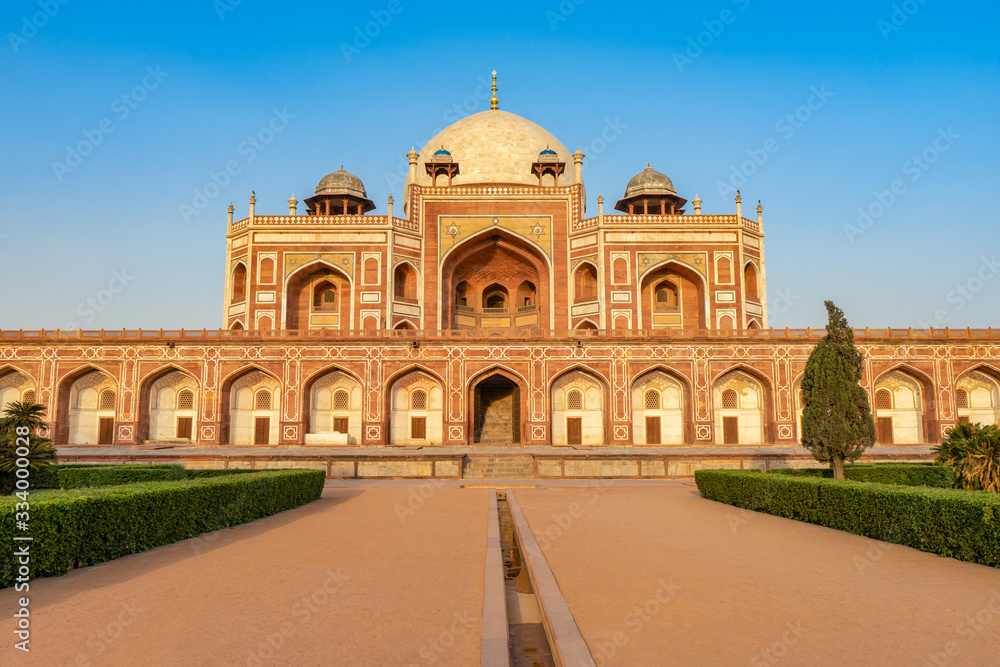 Beautiful view of Humayun's Tomb is the tomb of the Mughal Emperor Humayun and the first garden-tomb on the Indian, It inspired construction of the Taj Mahal. Delhi, India