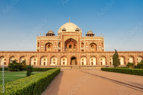 Beautiful view of Humayun's Tomb is the tomb of the Mughal Emperor Humayun and the first garden-tomb on the Indian, It inspired construction of the Taj Mahal. Delhi, India