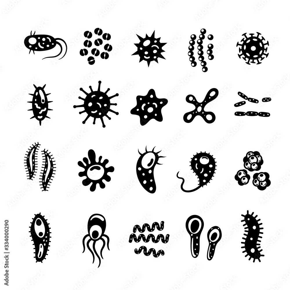 Bacteria And Viruses Collection In Flat Style Micro organisms Disease