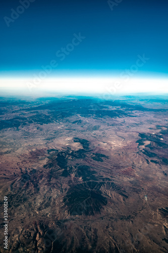 Aerial view on the mountain and hills during sunrise