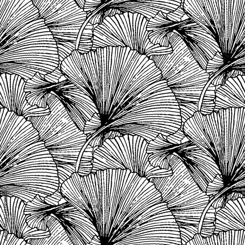 Vector seamless pattern with hand drawn striped leaves