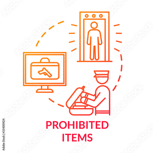 Prohibited items concept icon. Airport baggage and passengers security check idea thin line illustration. Customs control. Vector isolated outline RGB color drawing