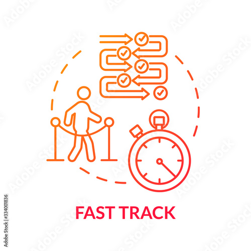 Airport fast track concept icon. Airline VIP pass, flight luxury class benefit idea thin line illustration. Passport control, short trip. Vector isolated outline RGB color drawing