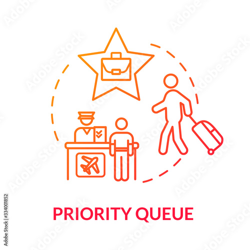 Priority queue concept icon. Luxury class flight benefit idea thin line illustration. Passport control, access for VIP passengers. Vector isolated outline RGB color drawing