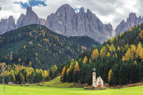 St Johann Church, Santa Maddalena, Val Di Funes, Dolomiti Mountains, Italy
