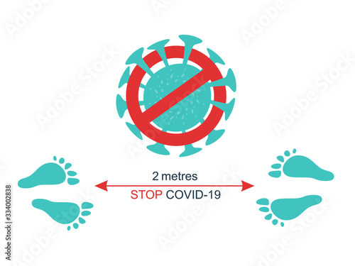 Template sign reminding the importance of keeping the 2 metres distance between people to protect from Coronavirus or Covid-19.