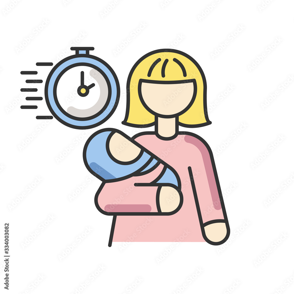 Baby Help Vector Emergency babysitter RGB color icon. Babysitting service worker. Urgent ...