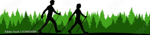 Nordic Walking Sport Silhouette Vector