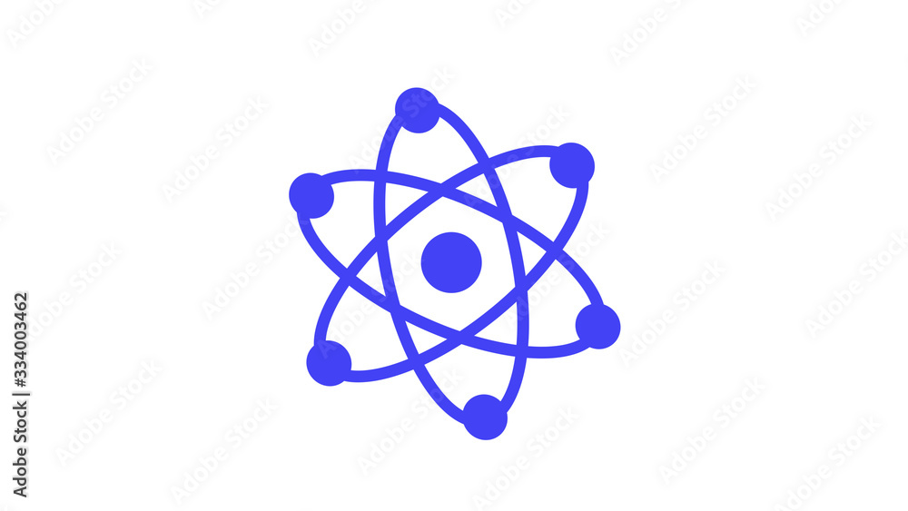 Blue atom icon on white background,atom isolated on white background Blue atom icon on white background,atom isolated on white background