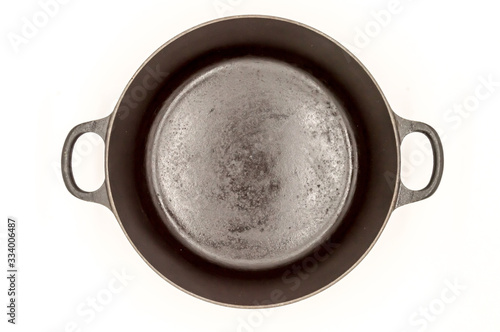 Cast iron pan with two handles top view photo