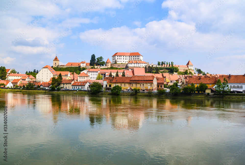 River Drava and Old Town of Ptuj in Ptuj, Slovenia.